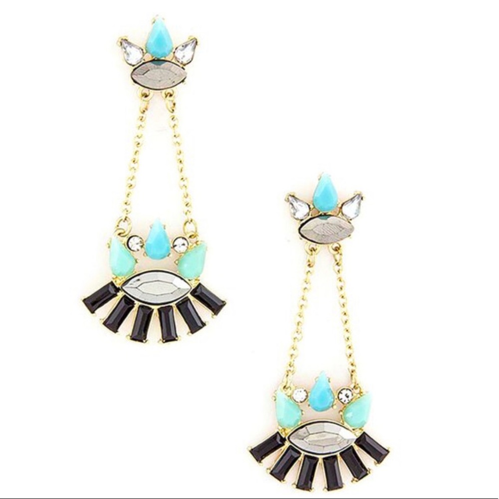 Turquoise & Black Dangle Earrings, ZnWT